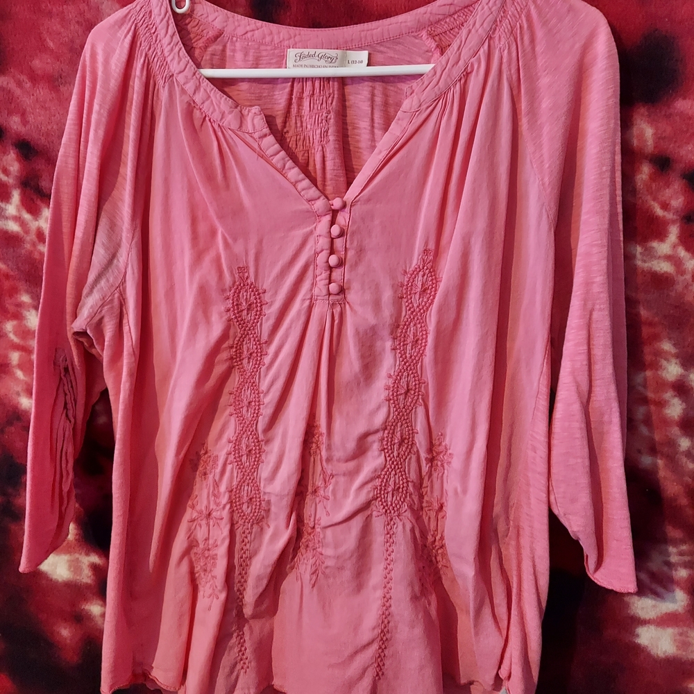 Faded Glory Pink Button-Front Blouse